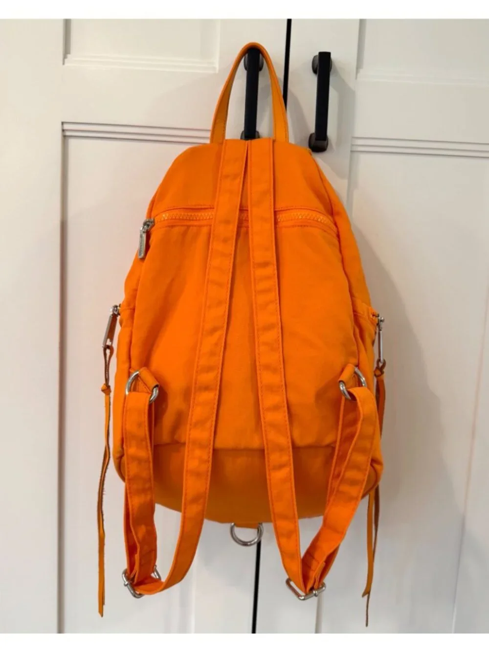 Rebecca Minkoff Orange Julian Nylon Backpack Purse with Fringe Pulls